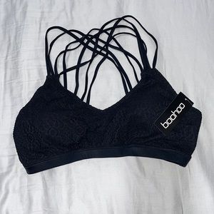 Boo Hoo Black Crotchet Bikini Top